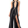 Front View A Little Bit Of Class Rhinestone Cut Out Jumpsuit