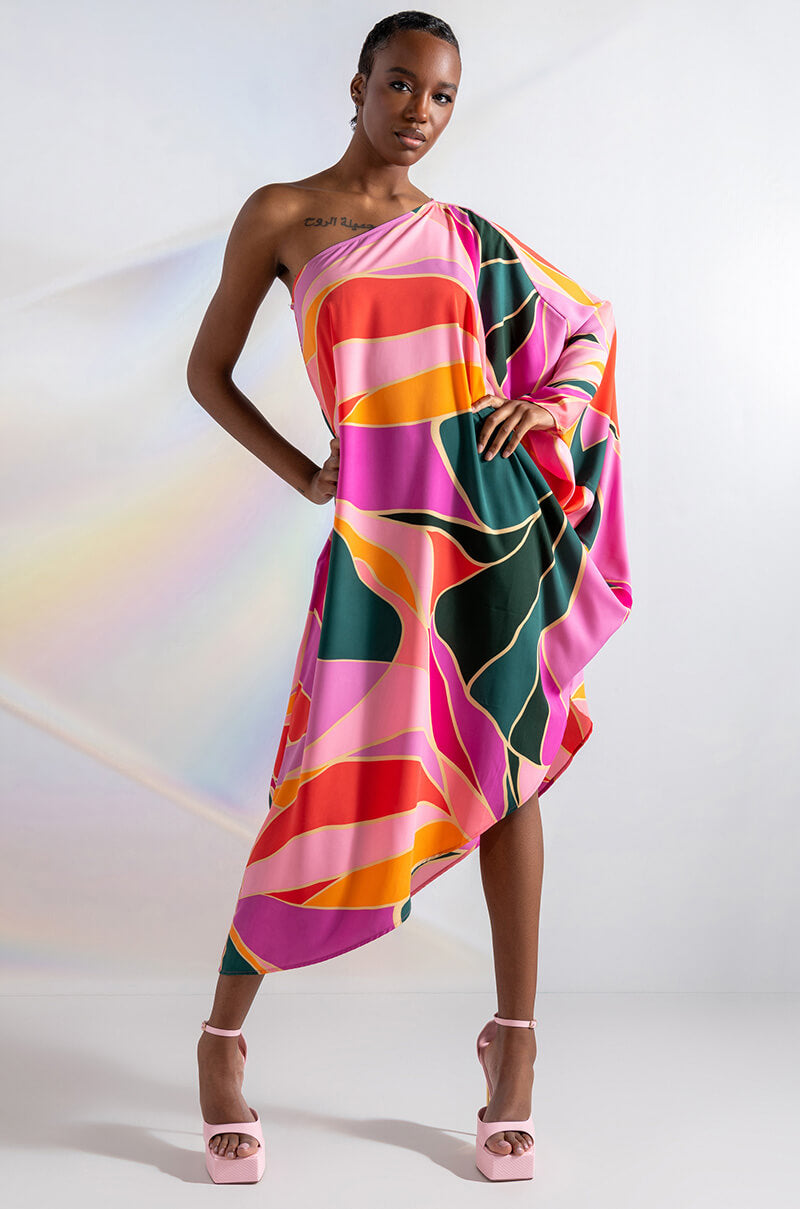 Front View A Muse One Sleeve Midi Dress