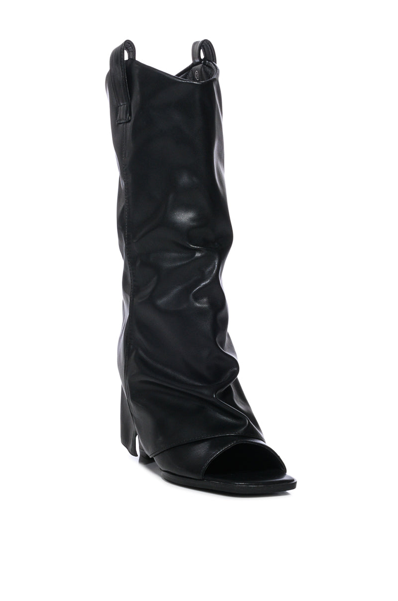 Heeled Mid Calf Peep Toe Boots Black Suede Sexy Peep Toe Stiletto