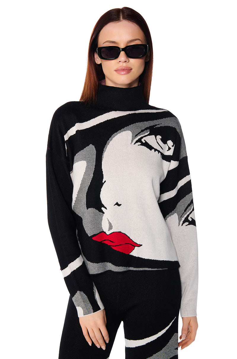 Front View A Woman Like Me Mock Neck Knit Sweater