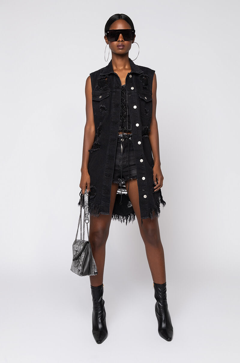 ABBIE DISTRESSED DENIM VEST BLACK view 0