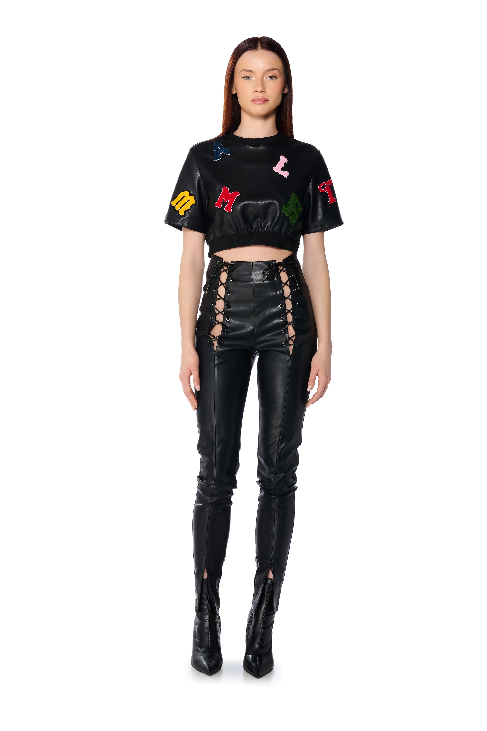 Extra View Abc Patchwork Faux Leather T Shirt