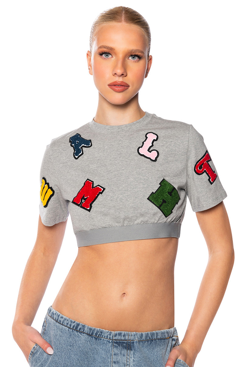 Front View Abc Short Sleeve Patchwork T Shirt In Grey