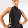 Front View Abcdefu Lace Up Mock Neck Sleeveless Bandage Top