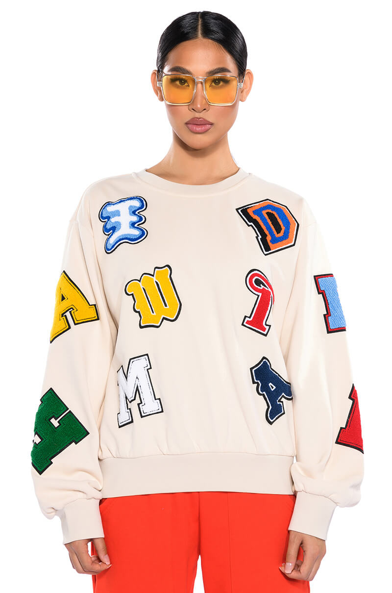 ABCDEFU PATCHWORK CREW NECK PULL OVER view 0