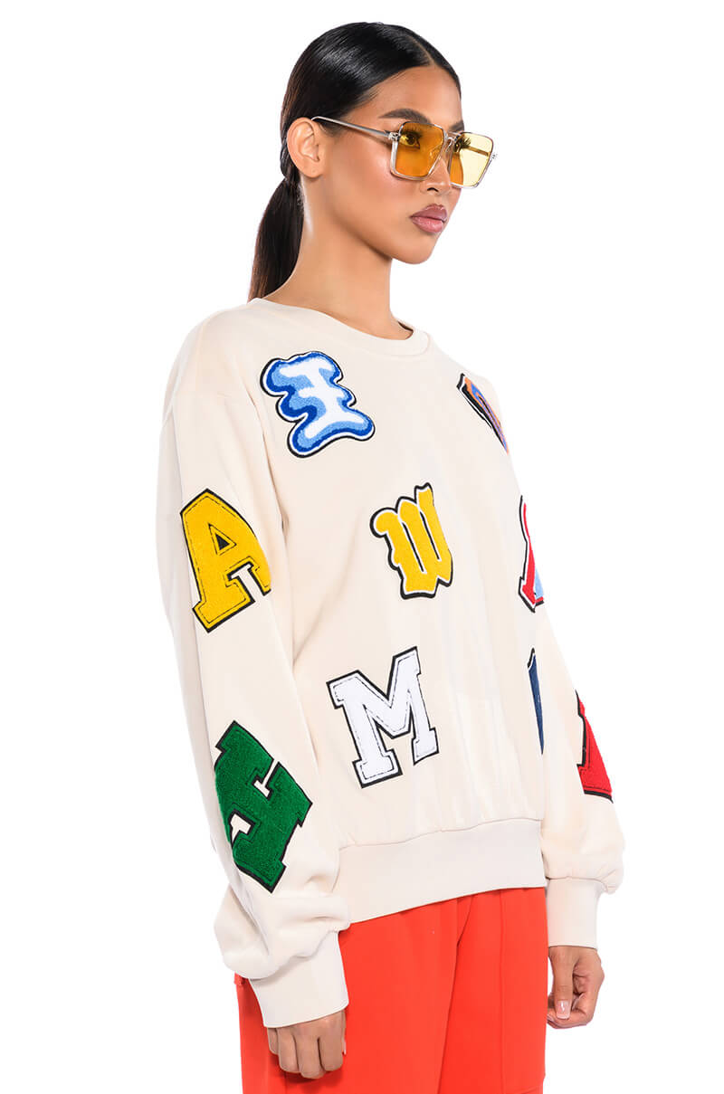 Side View Abcdefu Patchwork Crew Neck Pull Over