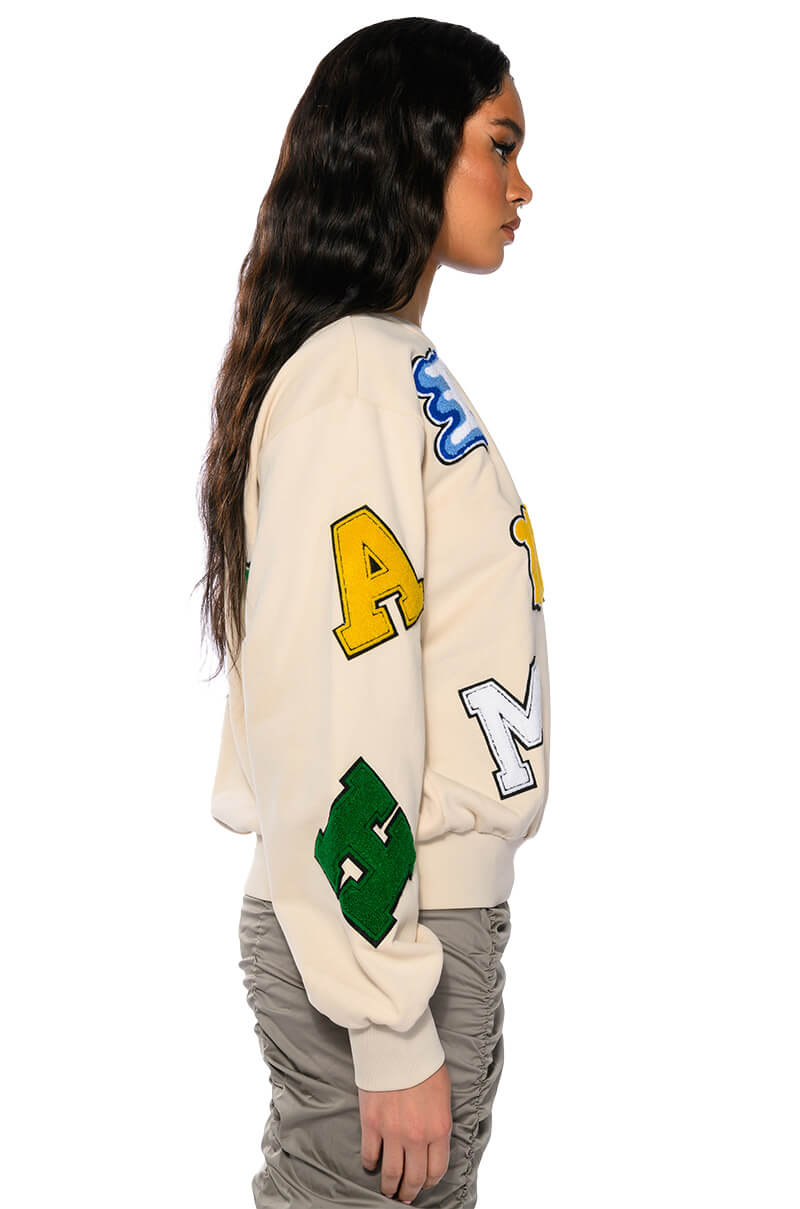 Full View Abcdefu Patchwork Crew Neck Pull Over