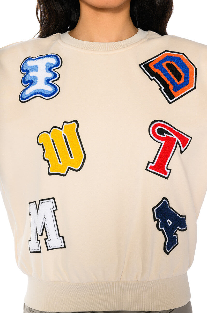 Extra View Abcdefu Patchwork Crew Neck Pull Over