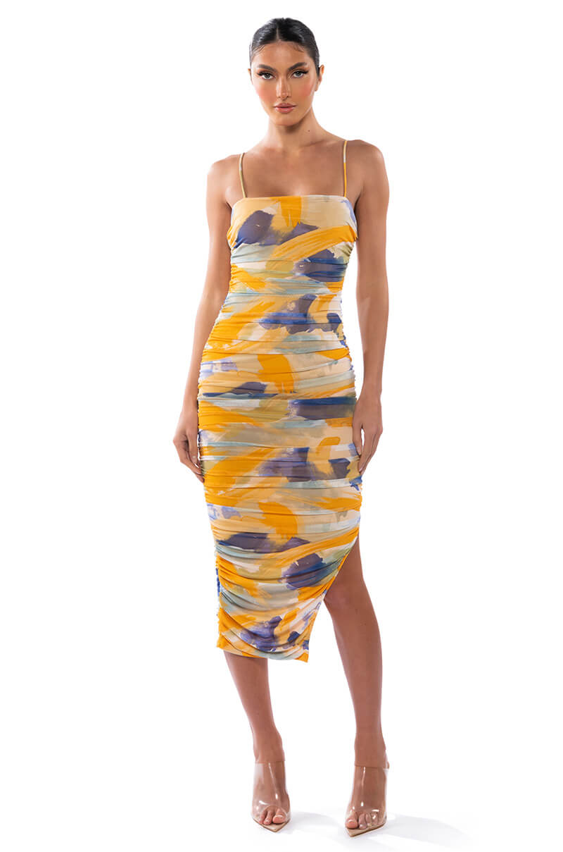 Front View About Time Ruched Midi Dress