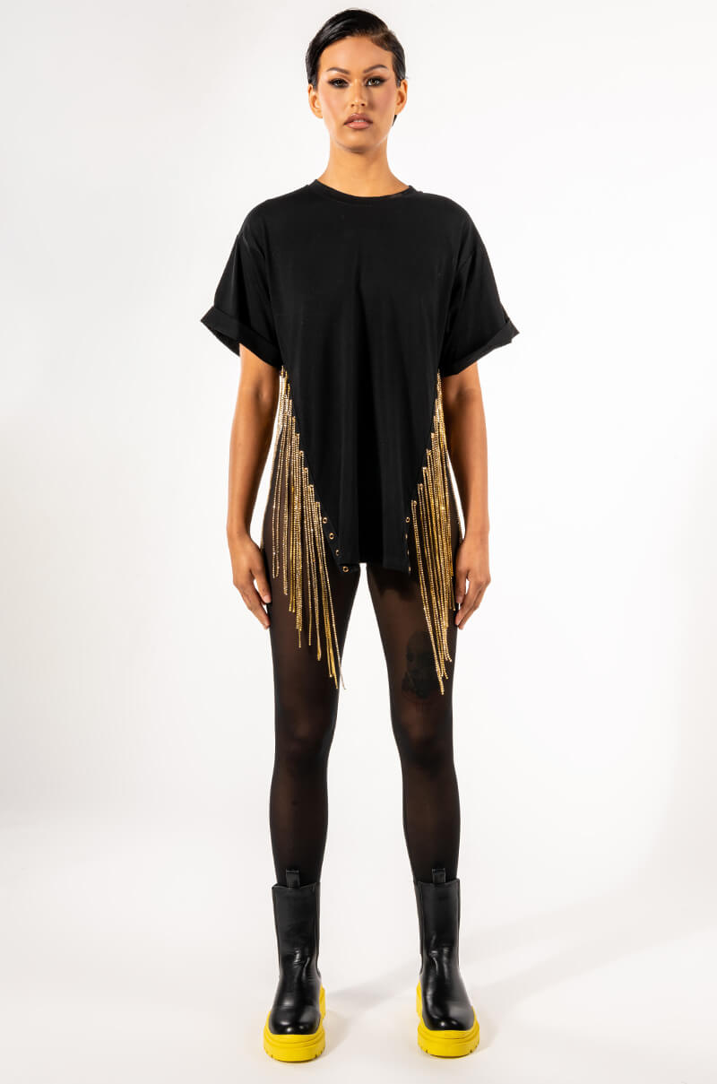 Extra View Above Average Chain Detail Oversized Crew Neck Tshirt
