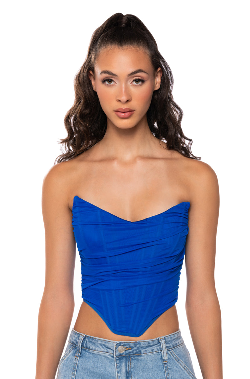 Front View Above Average Structured Mesh Corset In Royal Blue
