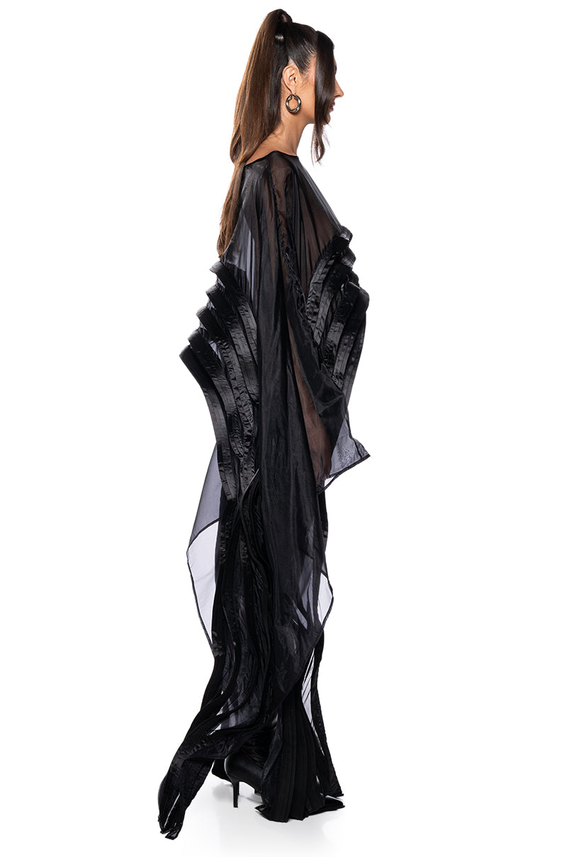 Back View Absolutely Unique Dramatic Sleeve Blouse In Black