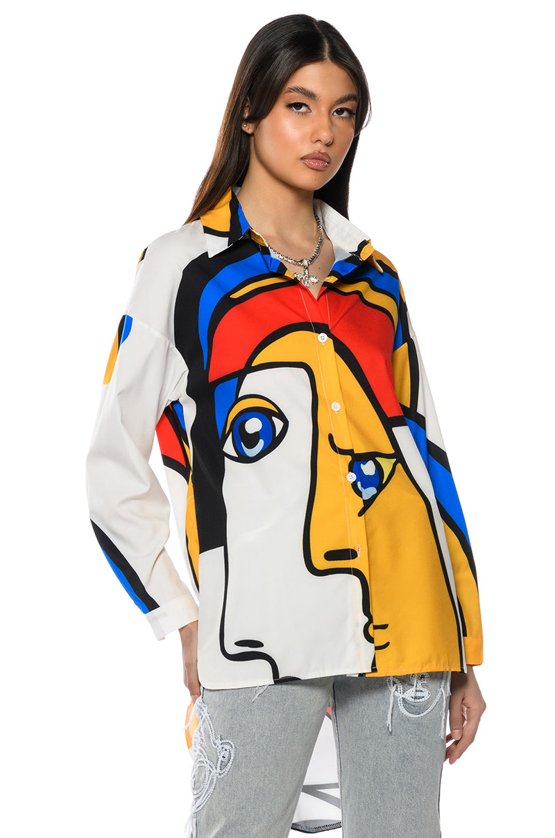 ABSTRACT ART MINI BUTTON UP DRESS view 0