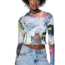 Front View Abstract Art Long Sleeve Mesh Top