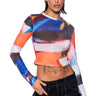 Front View Abstract Art Long Sleeve Mesh Top