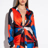 Front View Abstract Satin Shirt Dress