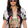 Front View Acdc Cropped Fringe Graphic Tshirt