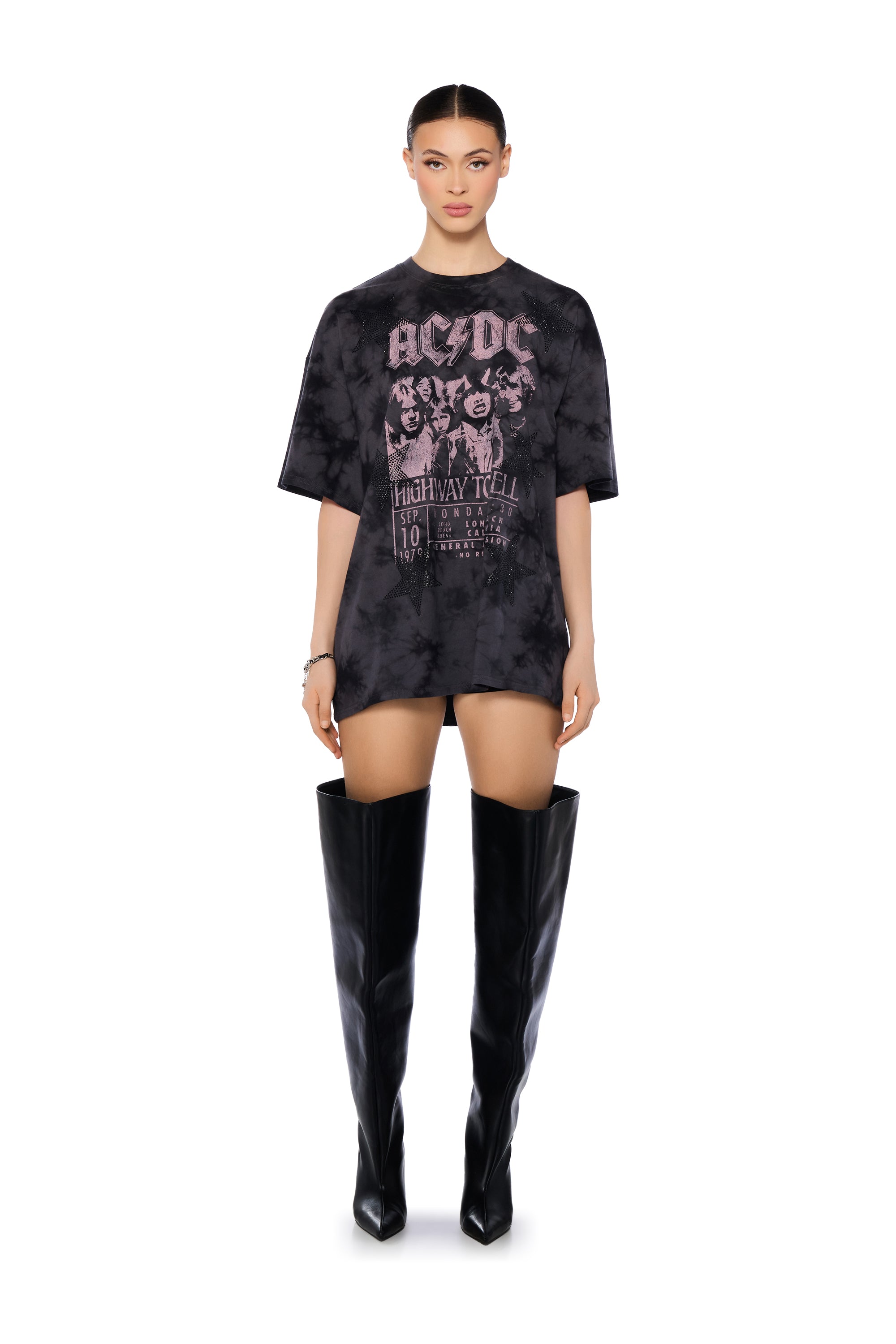 Extra View Acdc Highway To Hell Rhinestone Star Graphic Tee 5