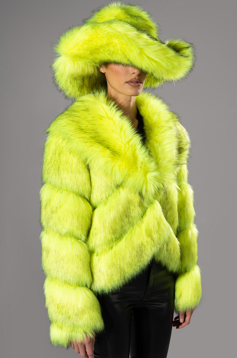 Back View Acid Mushroom Oversized Faux Fur Bucket Hat