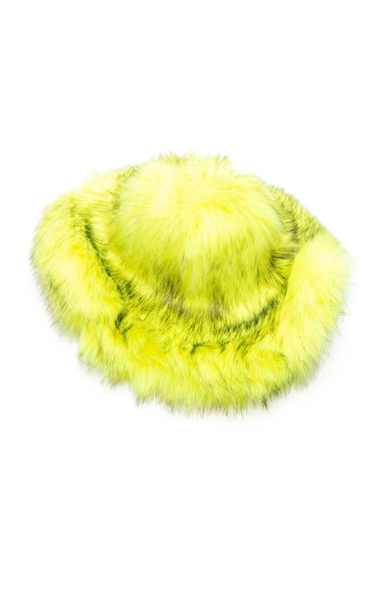 Back View Acid Mushroom Oversized Faux Fur Bucket Hat