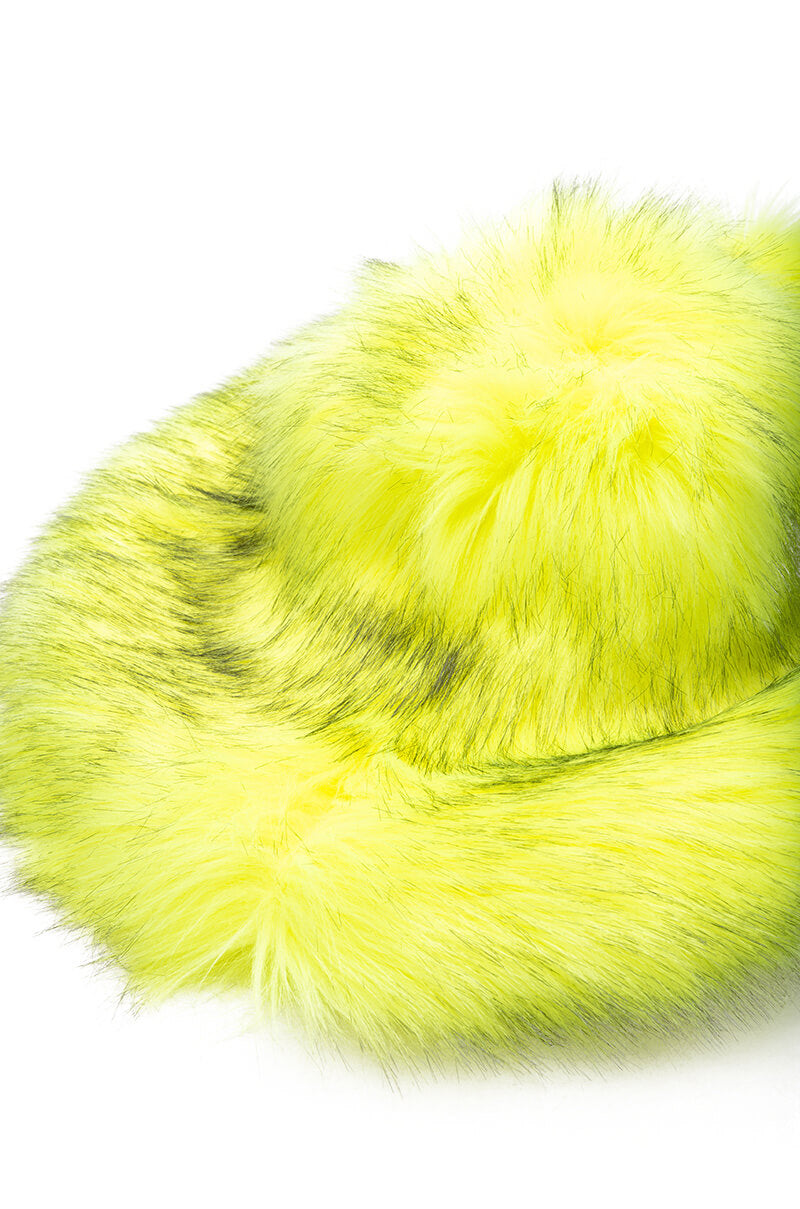 Detail View Acid Mushroom Oversized Faux Fur Bucket Hat