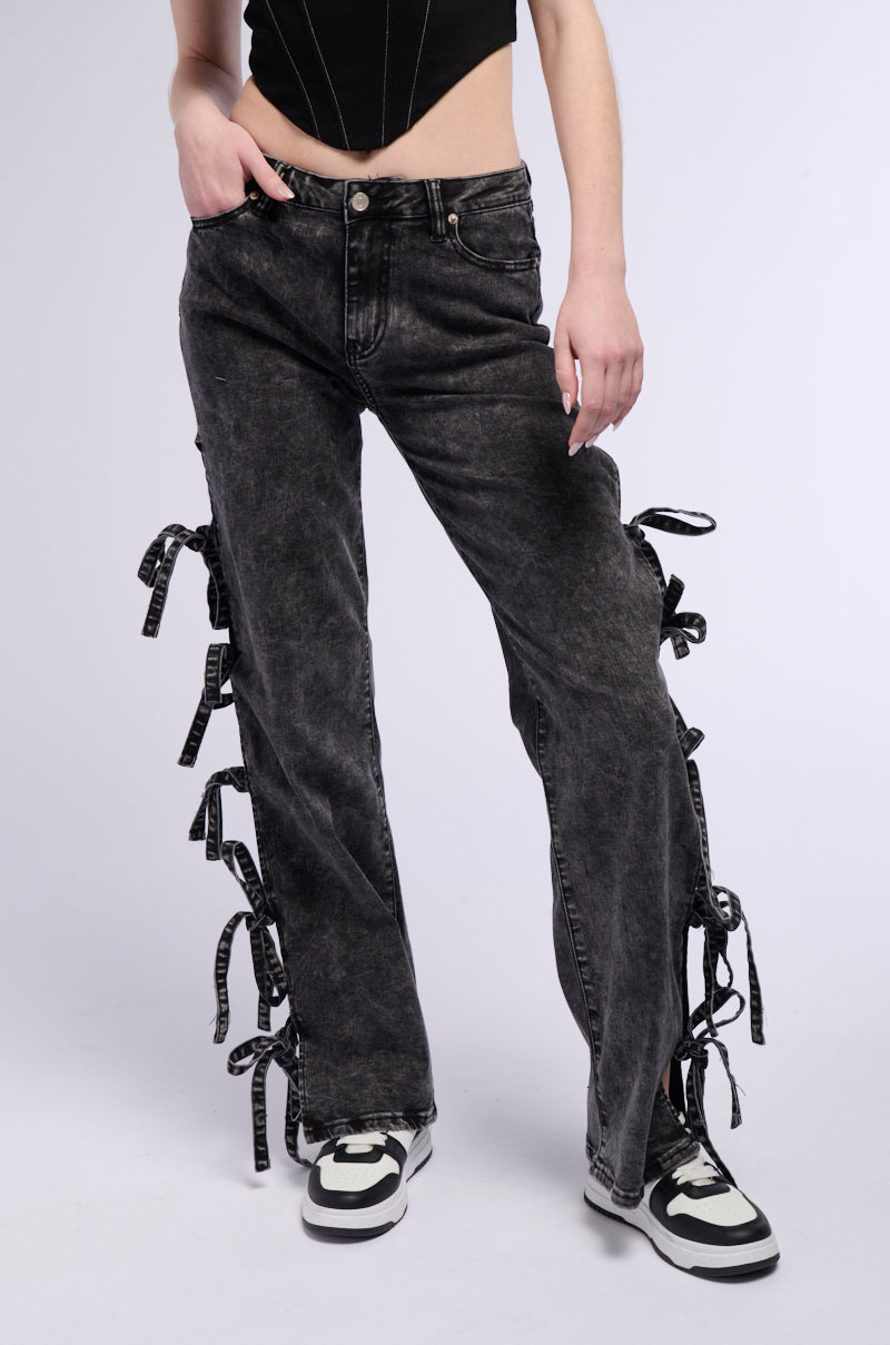 ACID WASH TIE UP SIDES STRAIGHT LEG JEAN view 0