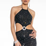 Front View Addicted To This Rhinestone Mini Dress With Cut Out