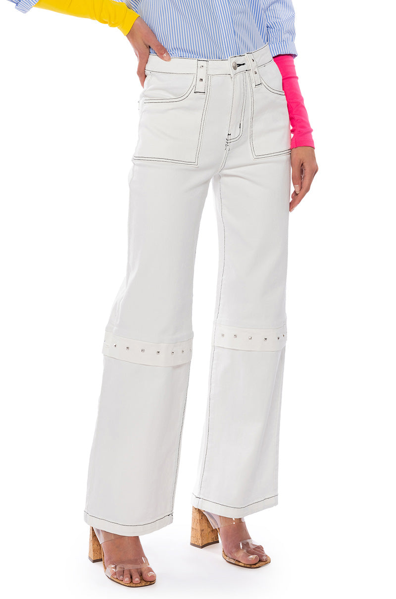Front View Addy Studded Hardware Relaxed Fit Jeans
