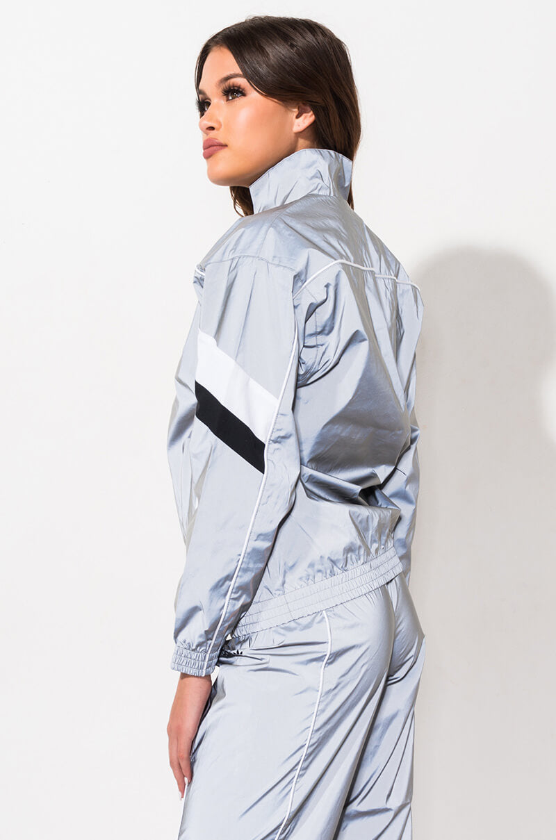 Side View Adidas Womens Refl Tracksuit in Reflective Silver
