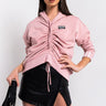 Front View Adidas Womens Ruched Hoodie in Pink Spirit