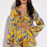 Front View Admit It Long Sleeve Printed Romper With Cut Out