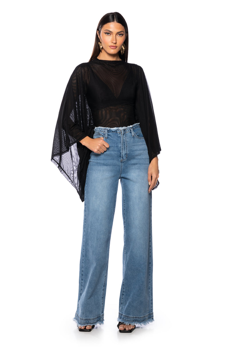 Detail View Adore Bell Sleeve Mesh Top In Black