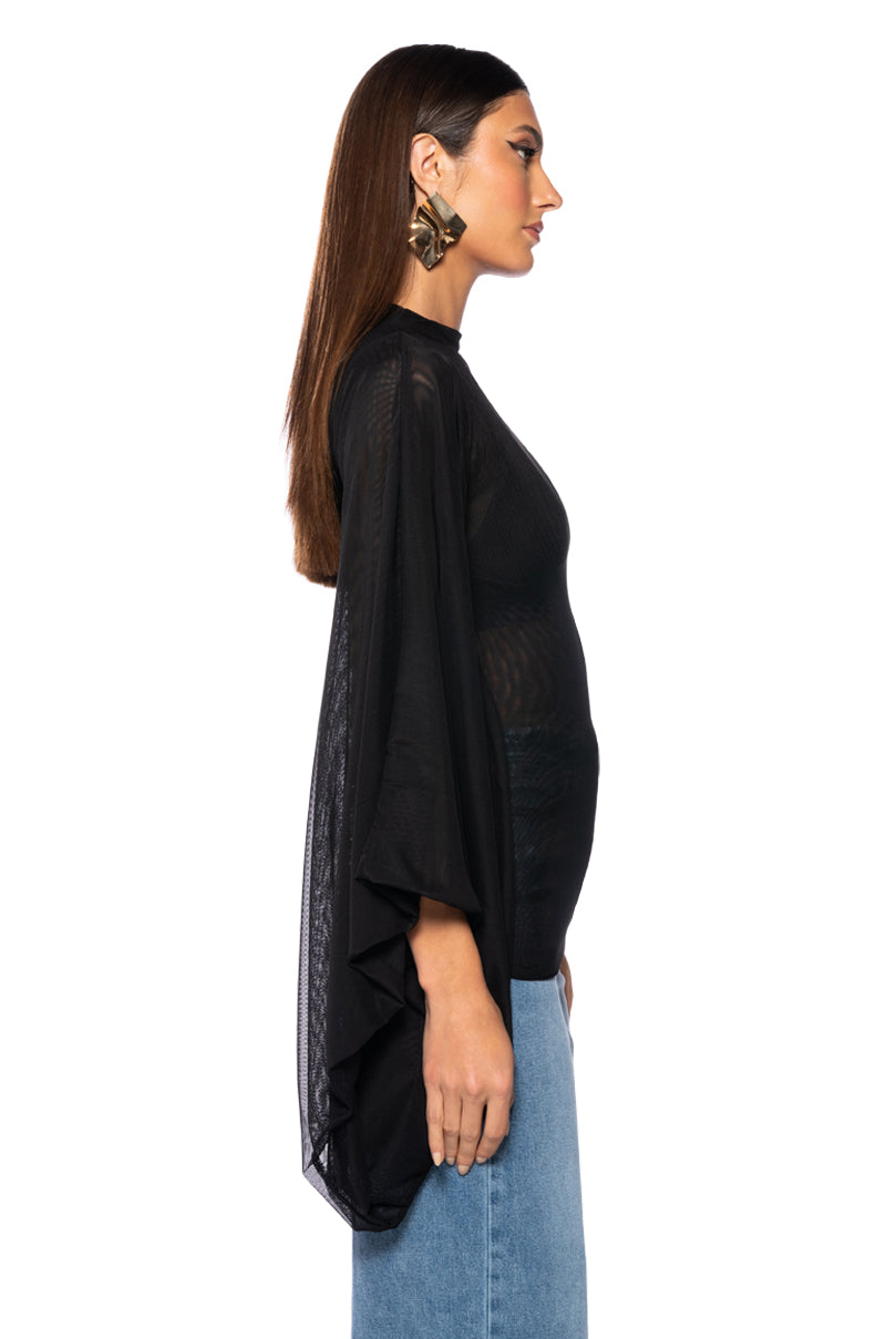 Full View Adore Bell Sleeve Mesh Top In Black