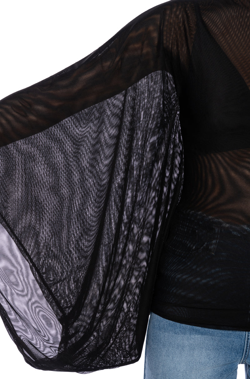 Extra View Adore Bell Sleeve Mesh Top In Black