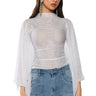 Front View Adore Bell Sleeve Mesh Top In White