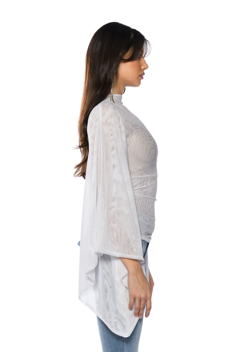 Full View Adore Bell Sleeve Mesh Top In White