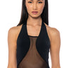 Front View Adrenaline Halter Neck Mesh Detail Bodysuit