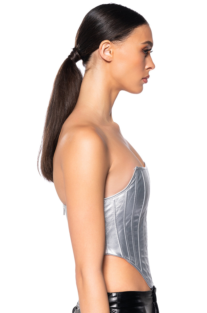 Back View Adrianna Metallic Corset Top