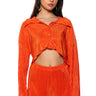 Front View Adventure To My World Cropped Button Down In Orange