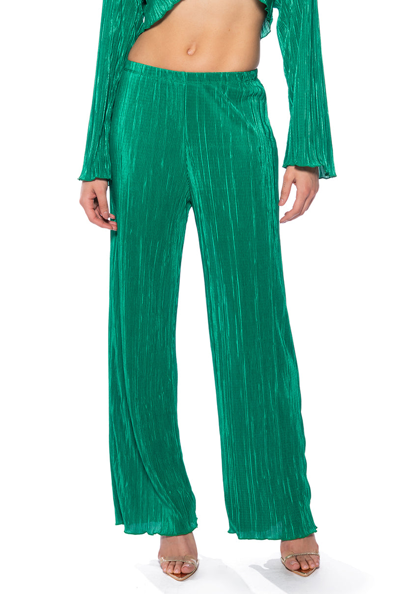 Front View Adventure To My World Pull On Wide Leg Pant In Green