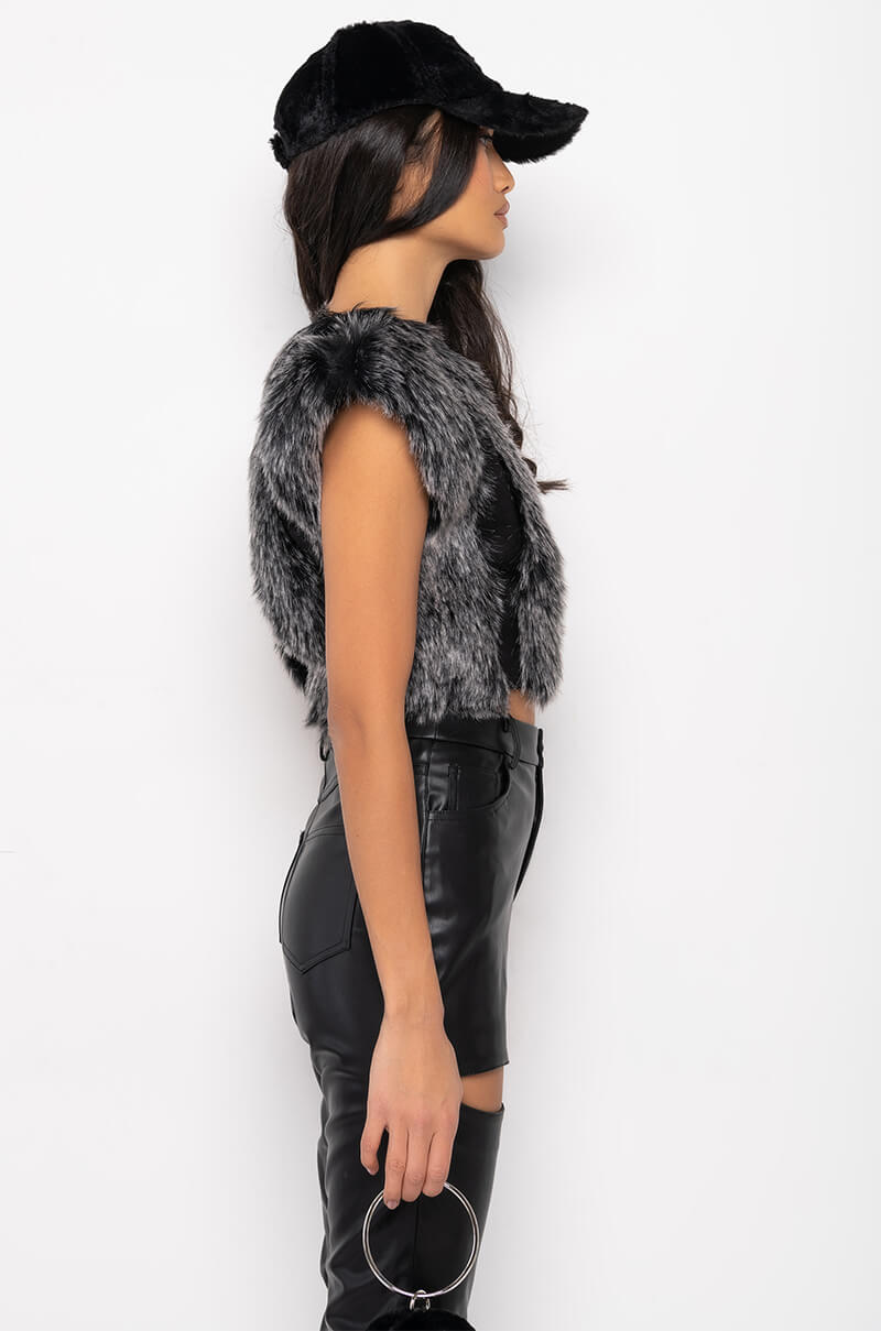 Full View After Dark Crop Faux Fur Vest