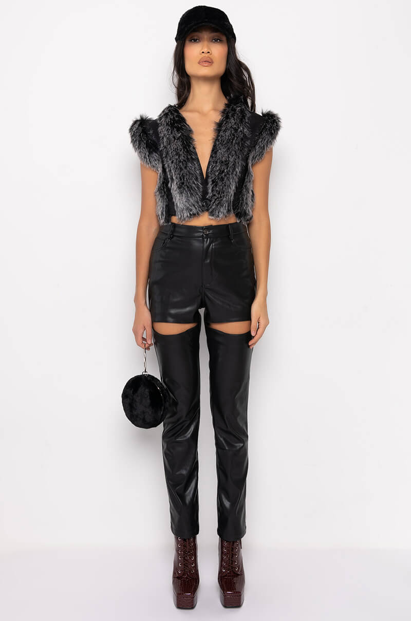 Extra View After Dark Crop Faux Fur Vest
