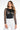 Front View After Dark Faux Leather Panel Long Sleeve Mesh Bodysuit