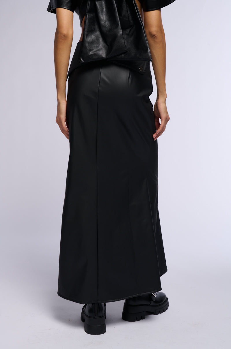 Detail View After Hours Front Zip Faux Leather Maxi Skirt