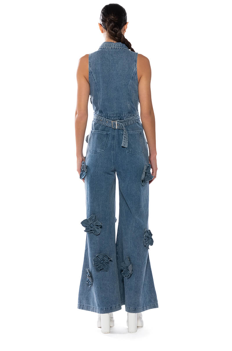 Full View After The Storm Floral Denim Jumpsuit