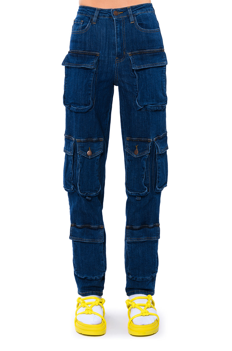 Extra View Aggie High Rise Denim Cargo Pants