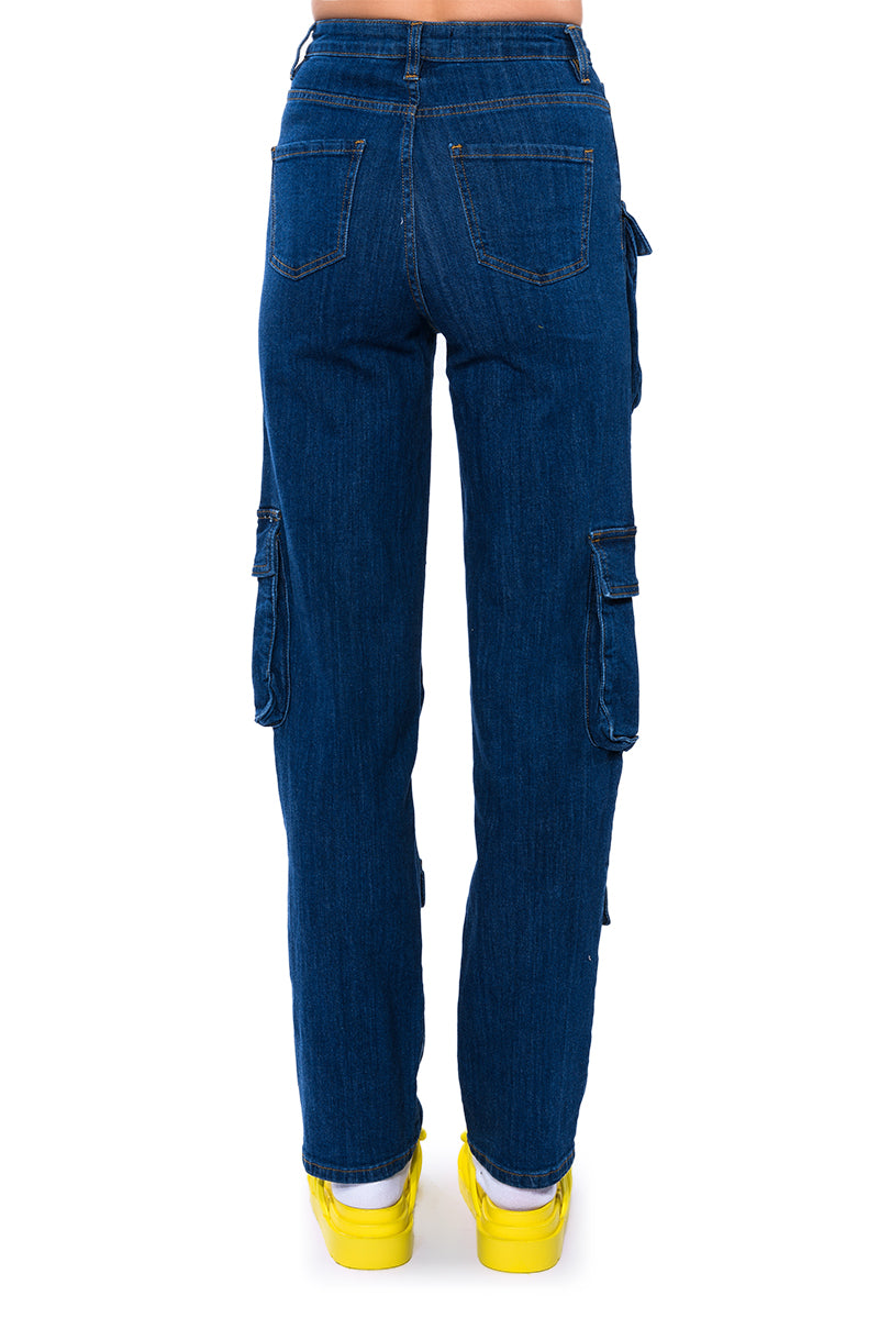 Extra View Aggie High Rise Denim Cargo Pants