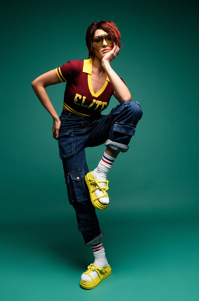 Side View Aggie High Rise Denim Cargo Pants