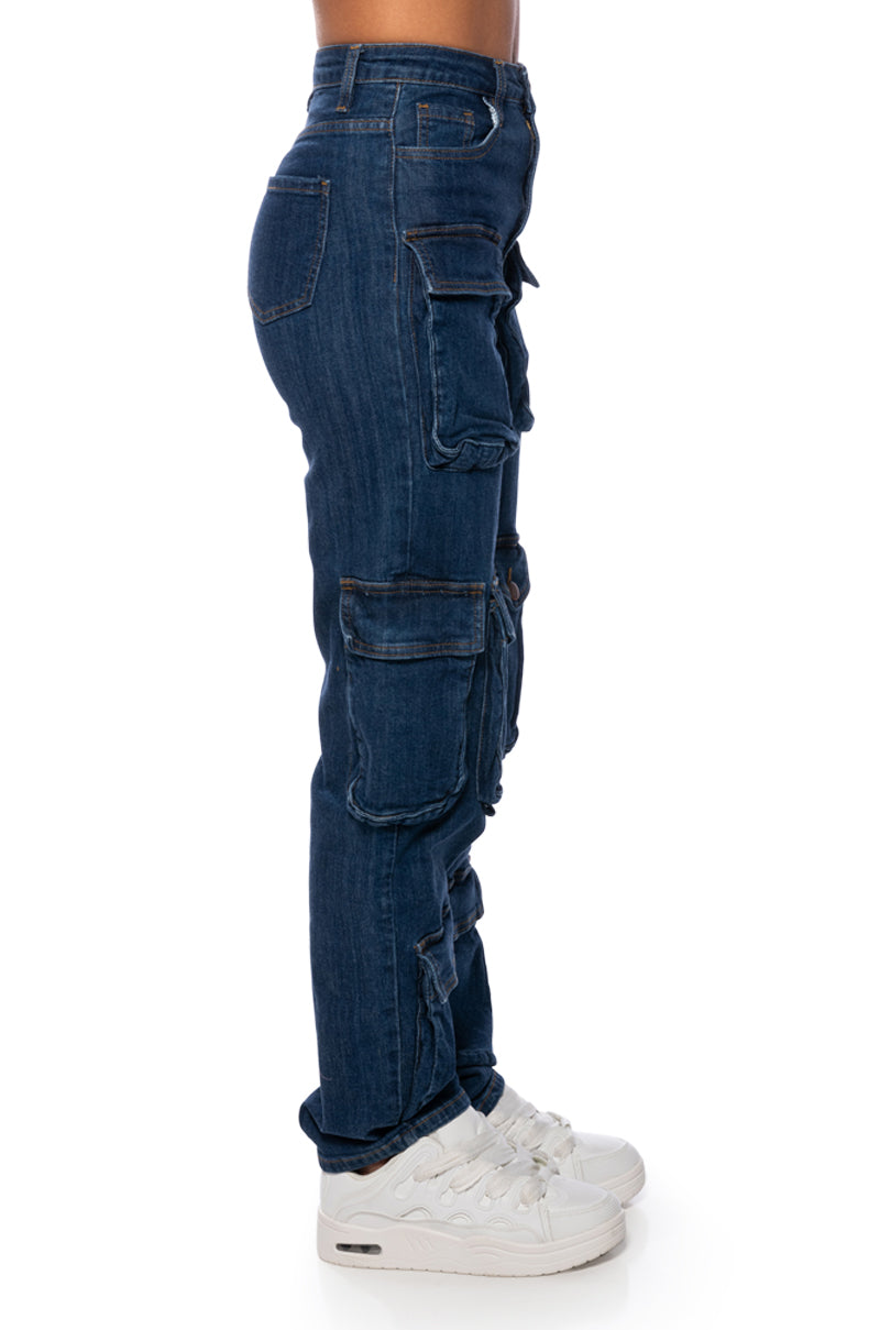 Extra View Aggie High Rise Denim Cargo Pants