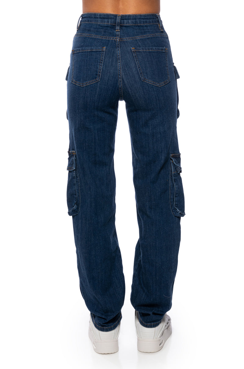 Extra View Aggie High Rise Denim Cargo Pants